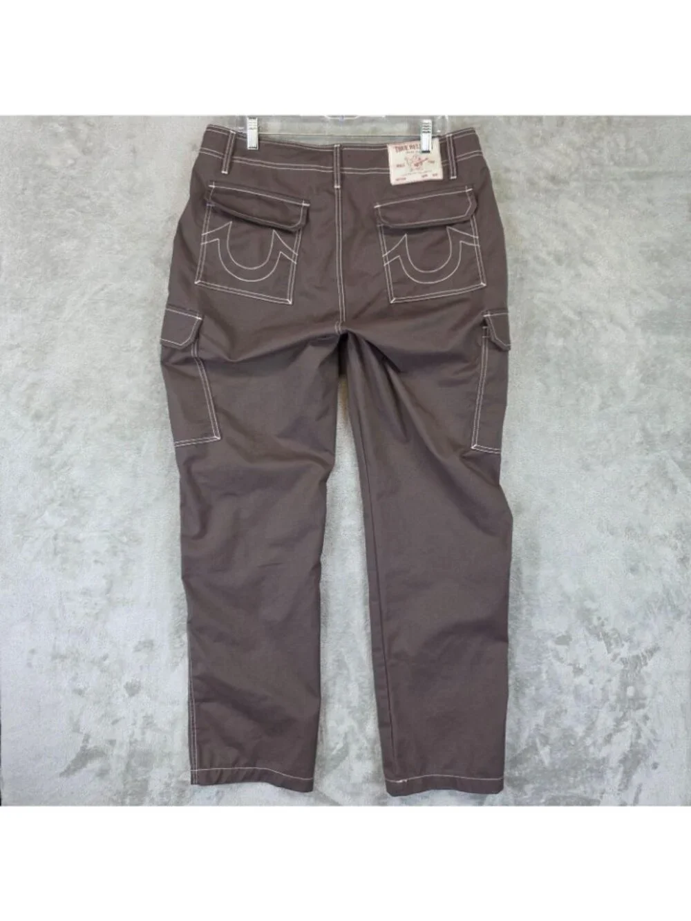 True Religion Cargo Pants Mens 34x32 Brown Contrast Stitching Denim Workwear